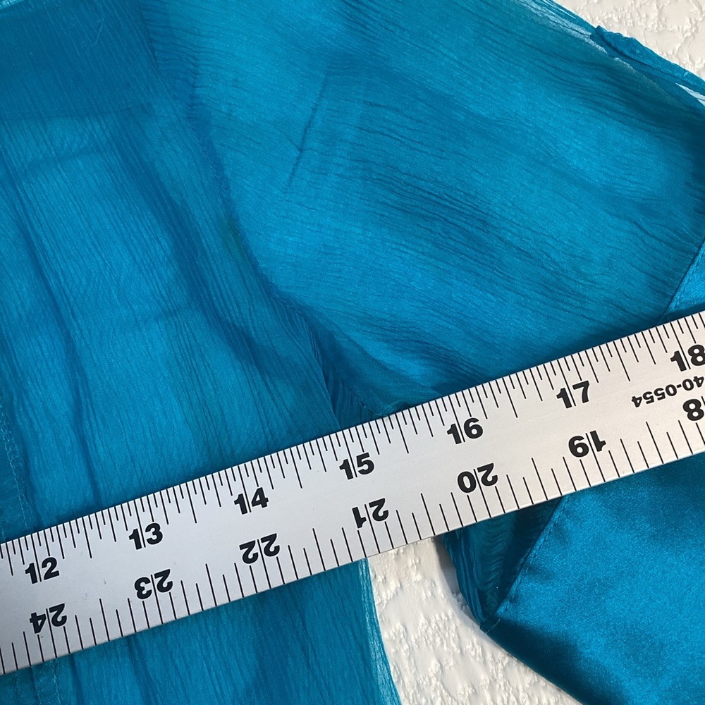 Marciano 100% Silk Sheer Panel Ocean Blue Short Sleeve Blouse, Size XS Y2K 90s - Picture 8 of 11